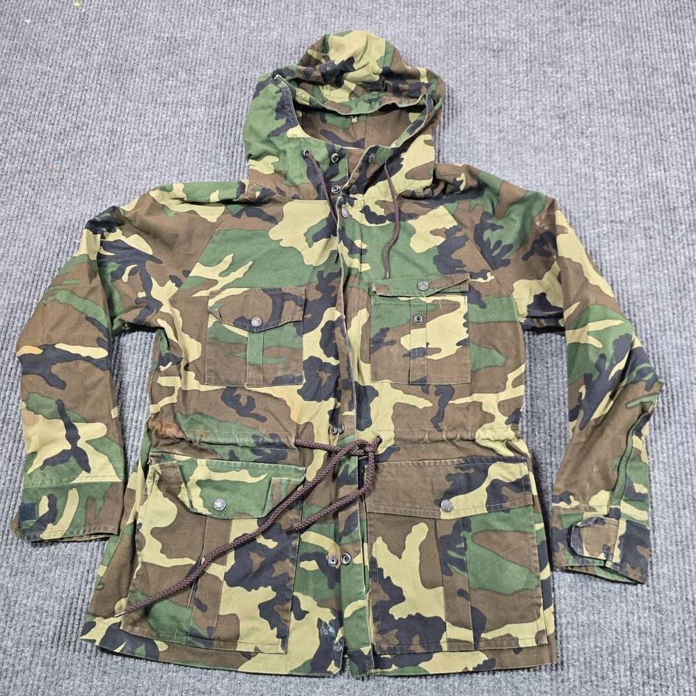 VTG Black Sheep Jacket Mens Medium Green Hooded Canvas Parka Lined Belted Hunt